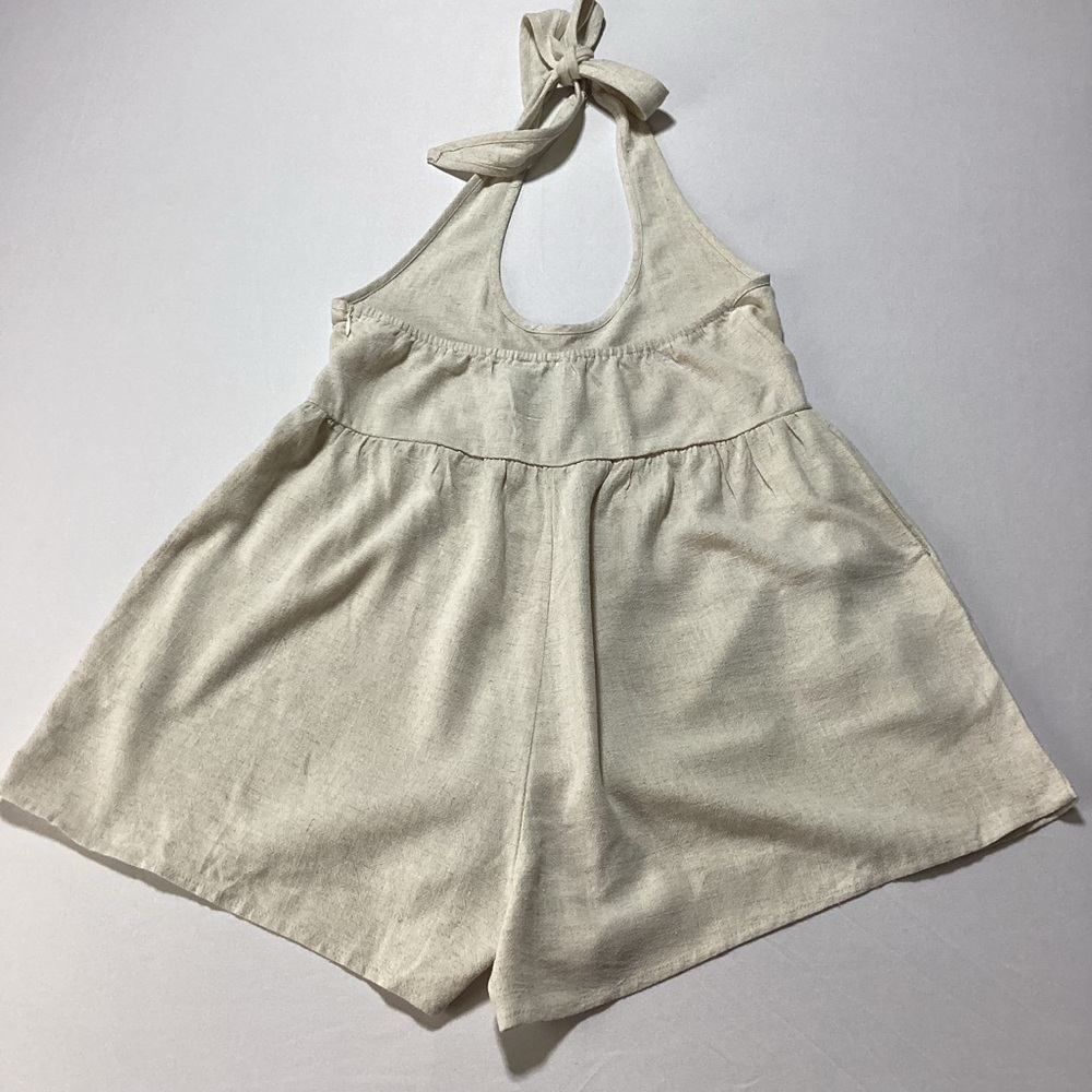 Princess Polly Beige Viscose/Linen Halter Romper - Picture 3 of 12